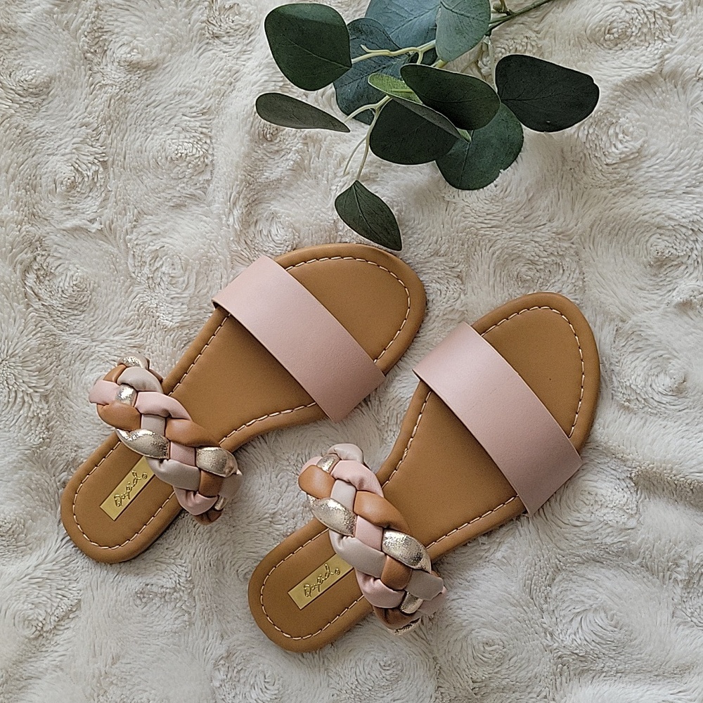 Nude + Metallic Braided Slide Sandals